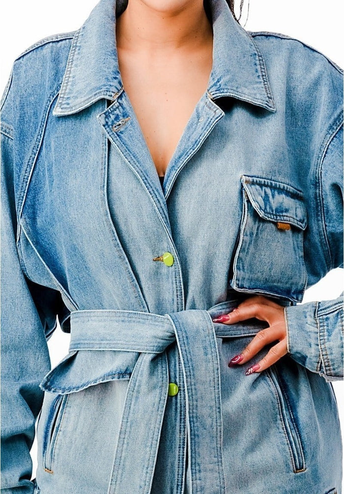 Green Dot Denim Jacket