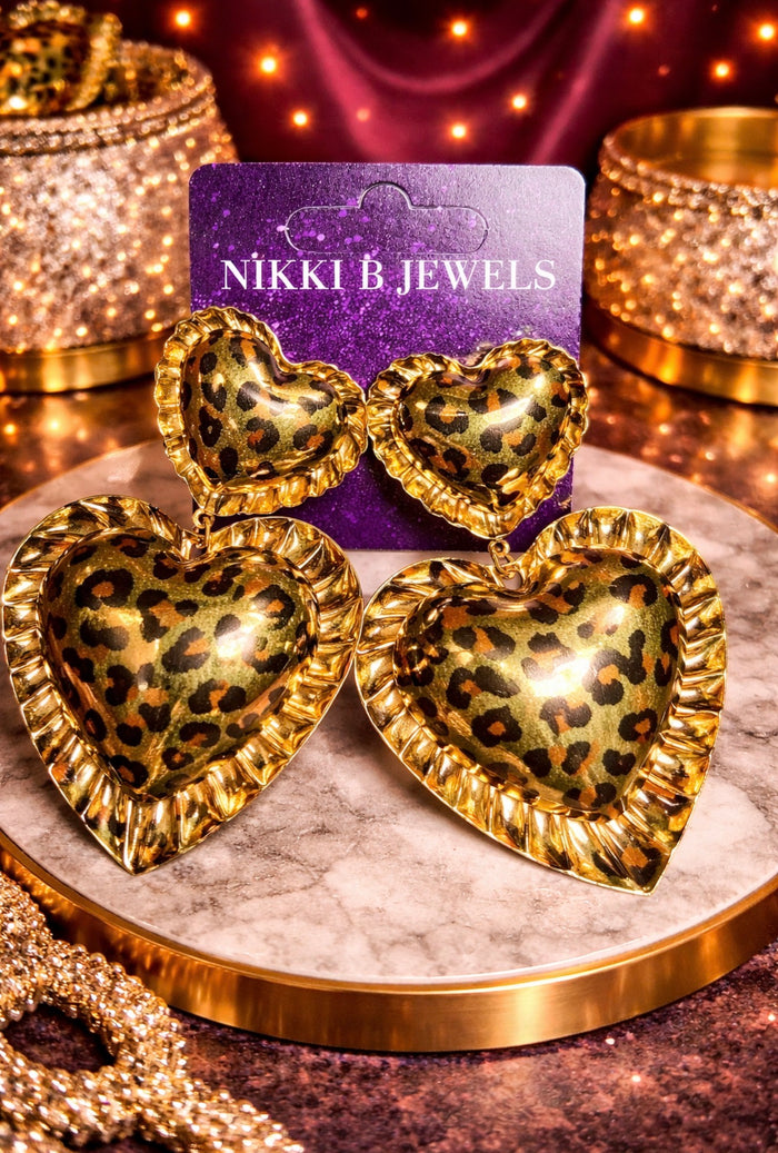Leopard Heart Earrings