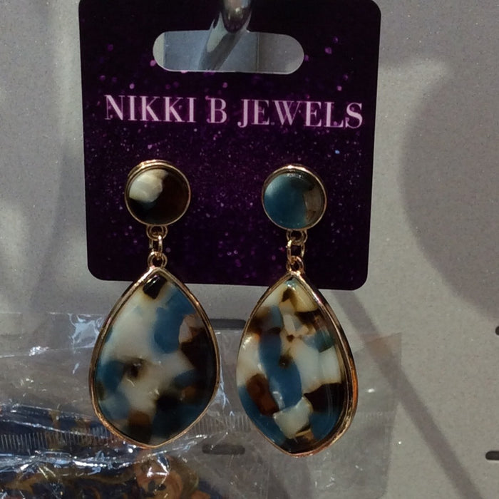 Blue Marble Drop Earrings