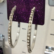 Small Silver Diamond Faced Hoop Earrings