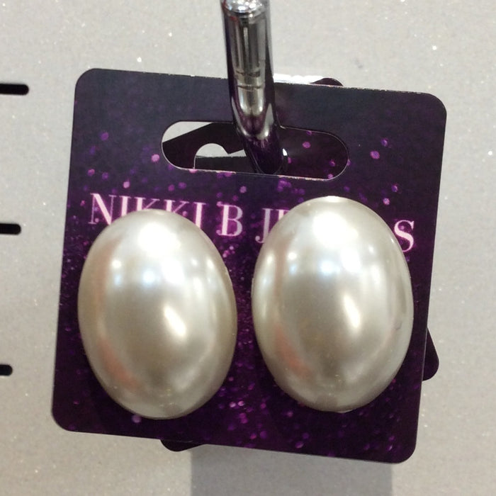 Large Pearl Egg Clip On Earrings