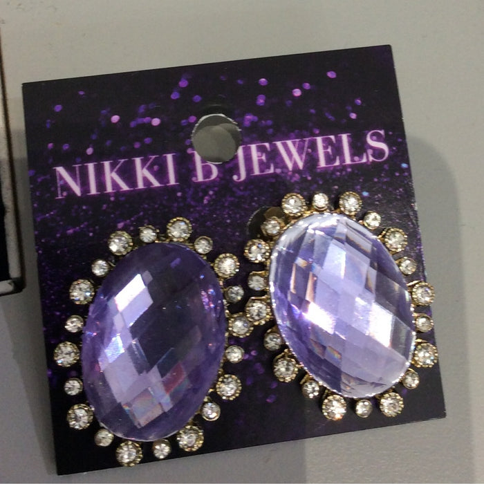 Purple Jewel Clip On Earrings