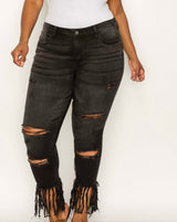 Black Ripped Fringe Jeans