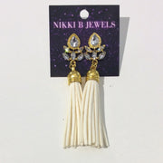 Jewel Leaf Tassel Earrings